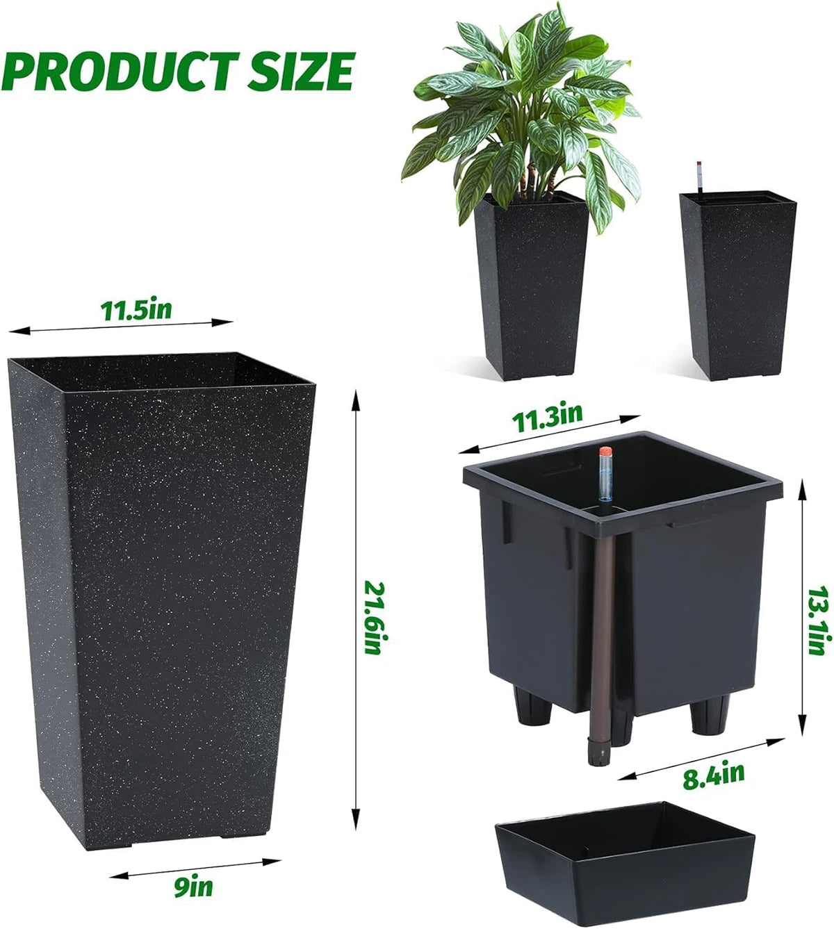 Large Rectangular Planters with Water Monitor (Set of 2)
