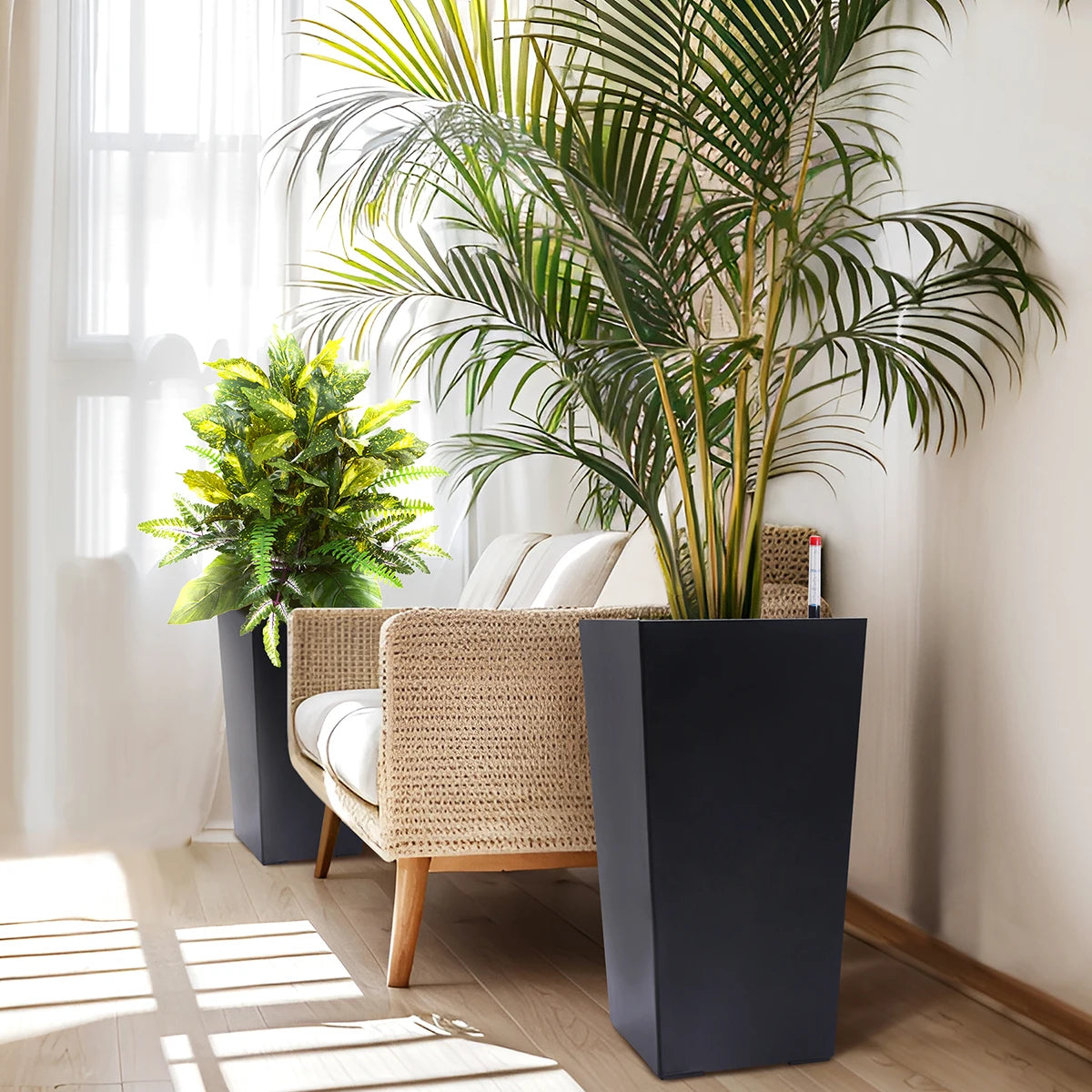 Large Rectangular Planters with Water Monitor (Set of 2)