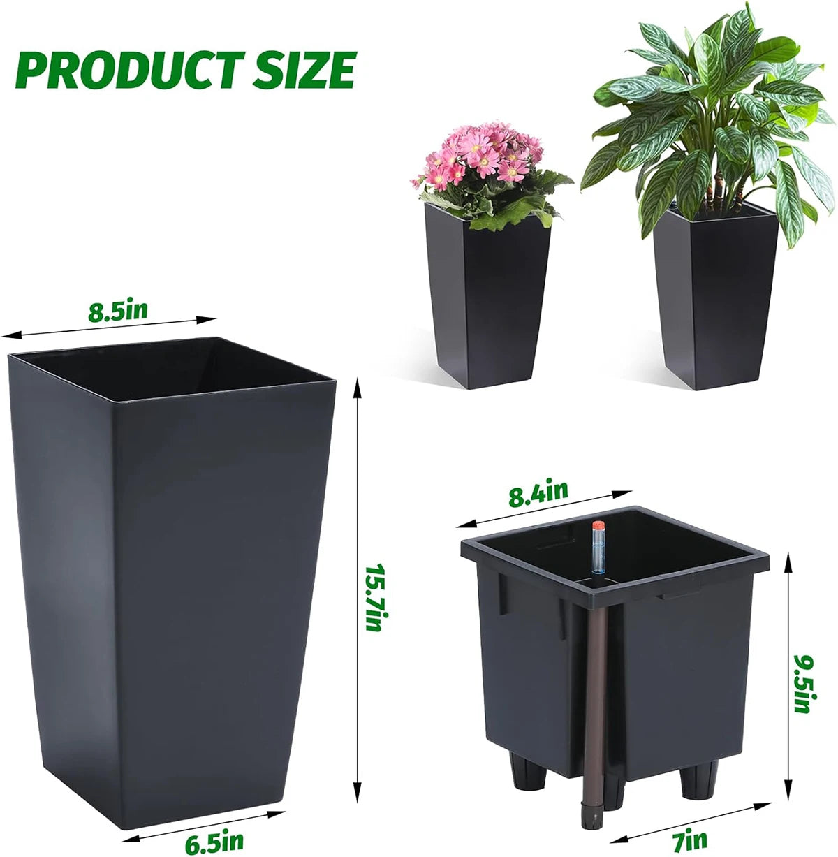 Large Rectangular Planters with Water Monitor (Set of 2)