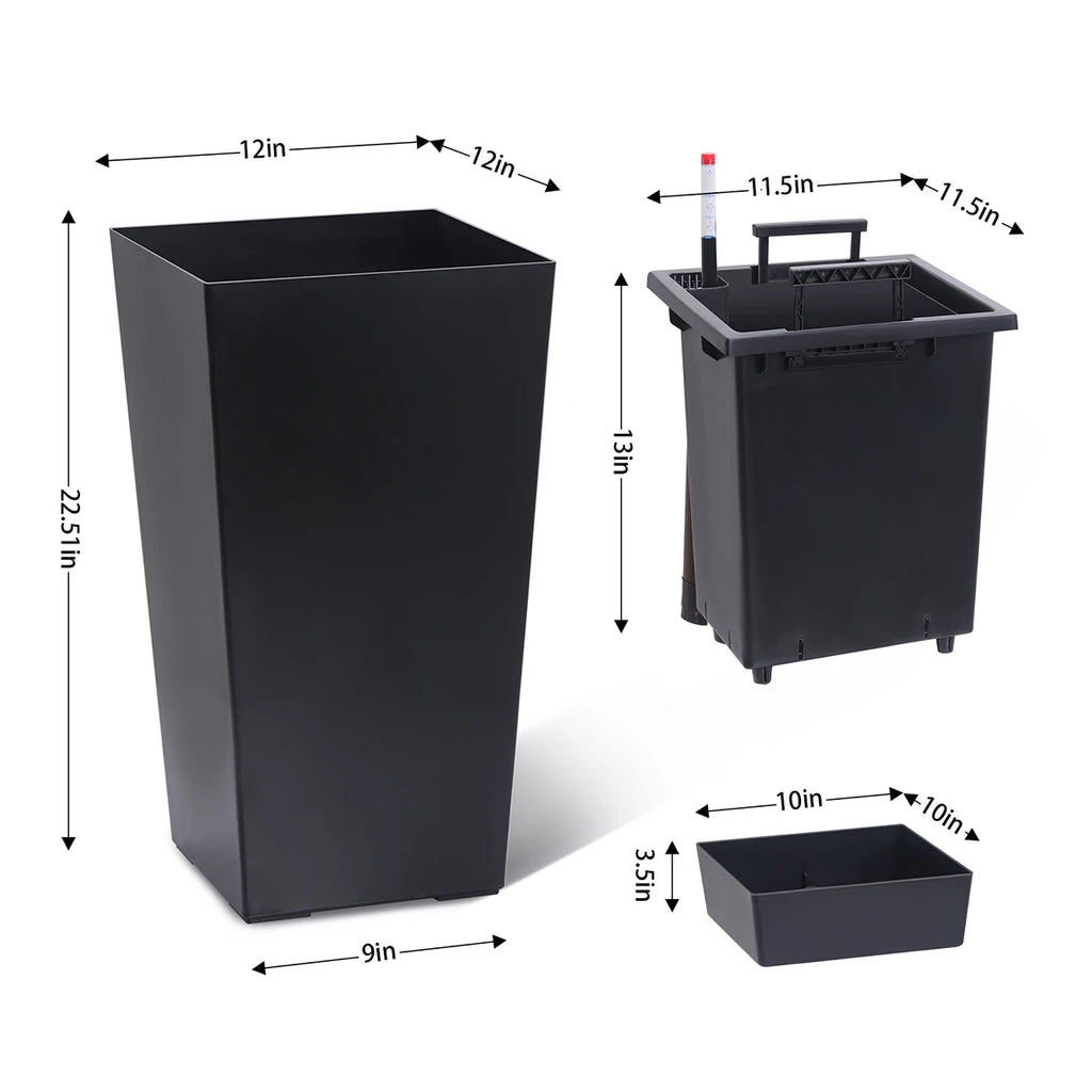 Large Rectangular Planters with Water Monitor (Set of 2)