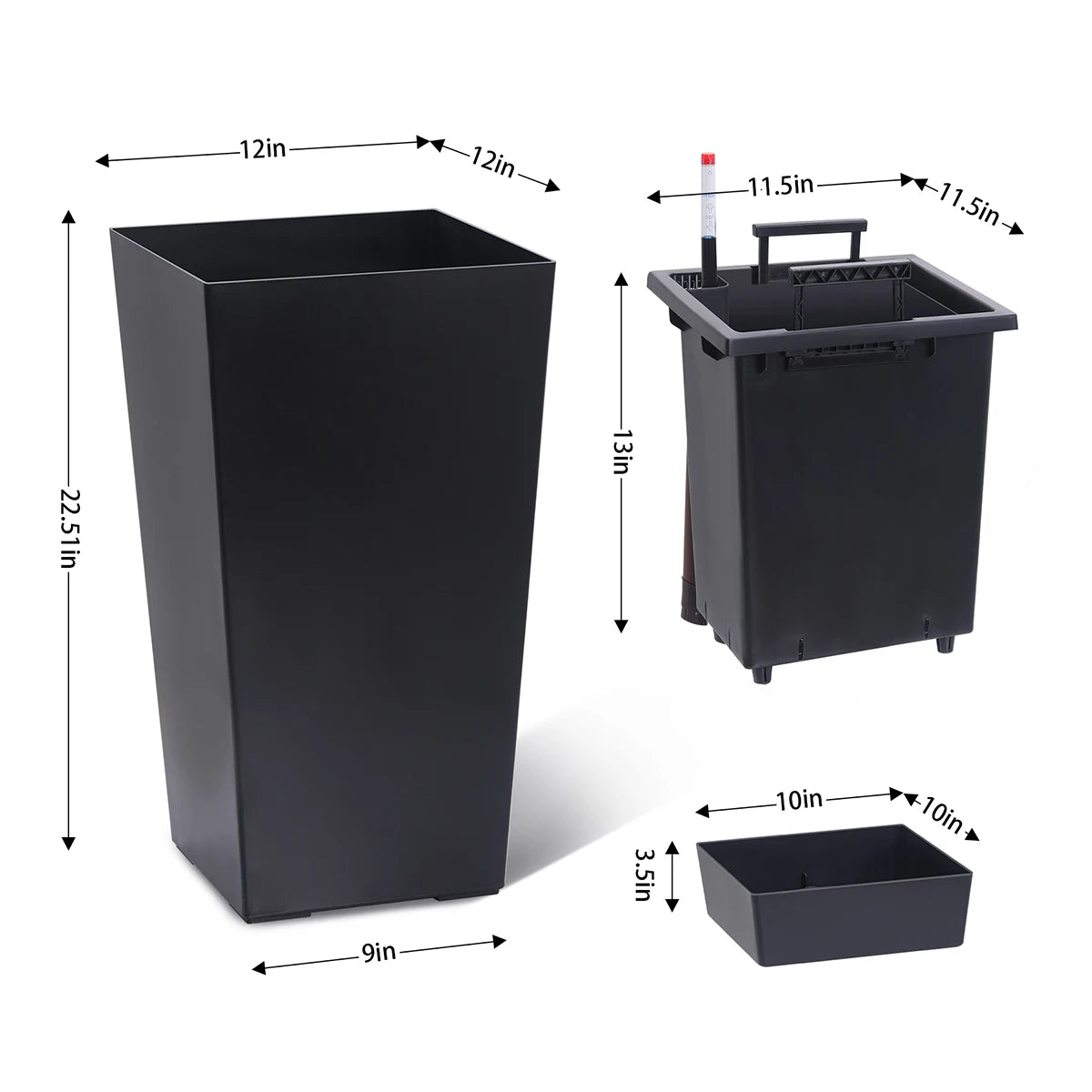 Large Rectangular Planters with Water Monitor (Set of 2)