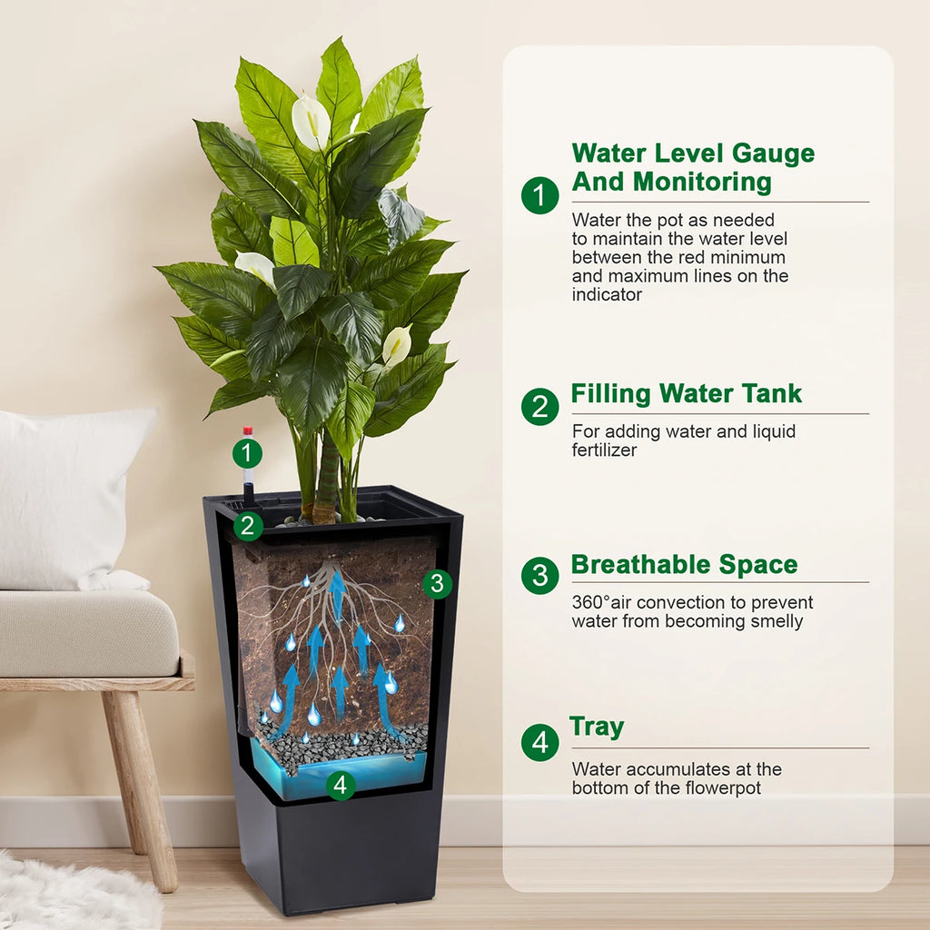 Large Rectangular Planters with Water Monitor (Set of 2)